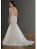 Beaded Ivory Lace Tulle Deep V Back Wedding Dress